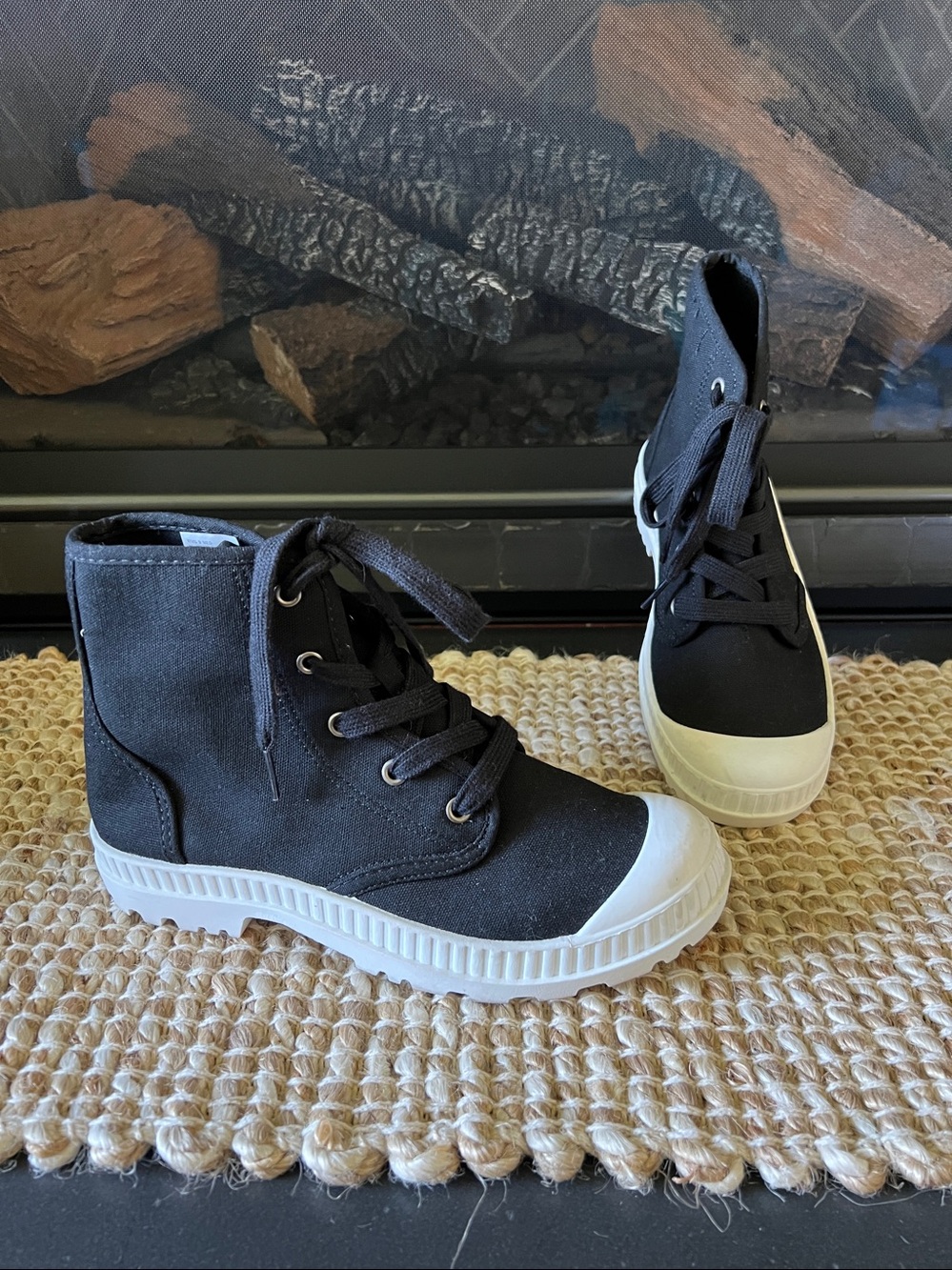 (SO Brand) High Top Canvas Sneakers in Black and White